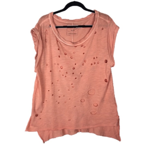 Free People Tops - Small We the Free People Distress Holes Blush Tee